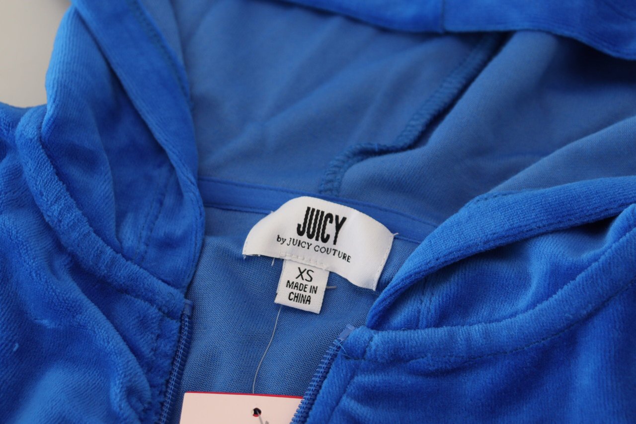 Juicy Couture Blue Cotton Full Zip Cropped Hooded Sweatshirt Sweater Blauw