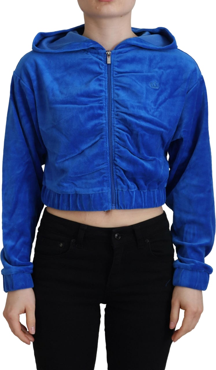 Juicy Couture Blue Cotton Full Zip Cropped Hooded Sweatshirt Sweater Blauw