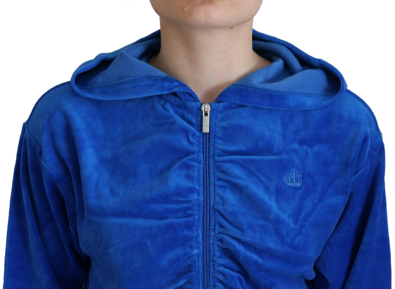 Juicy Couture Blue Cotton Full Zip Cropped Hooded Sweatshirt Sweater Blauw