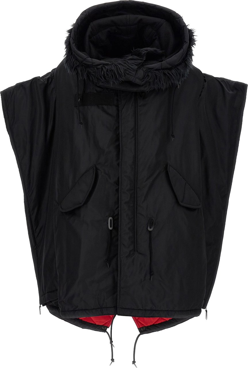 Junya Watanabe Black Nylon Full-Length Jacket Zwart