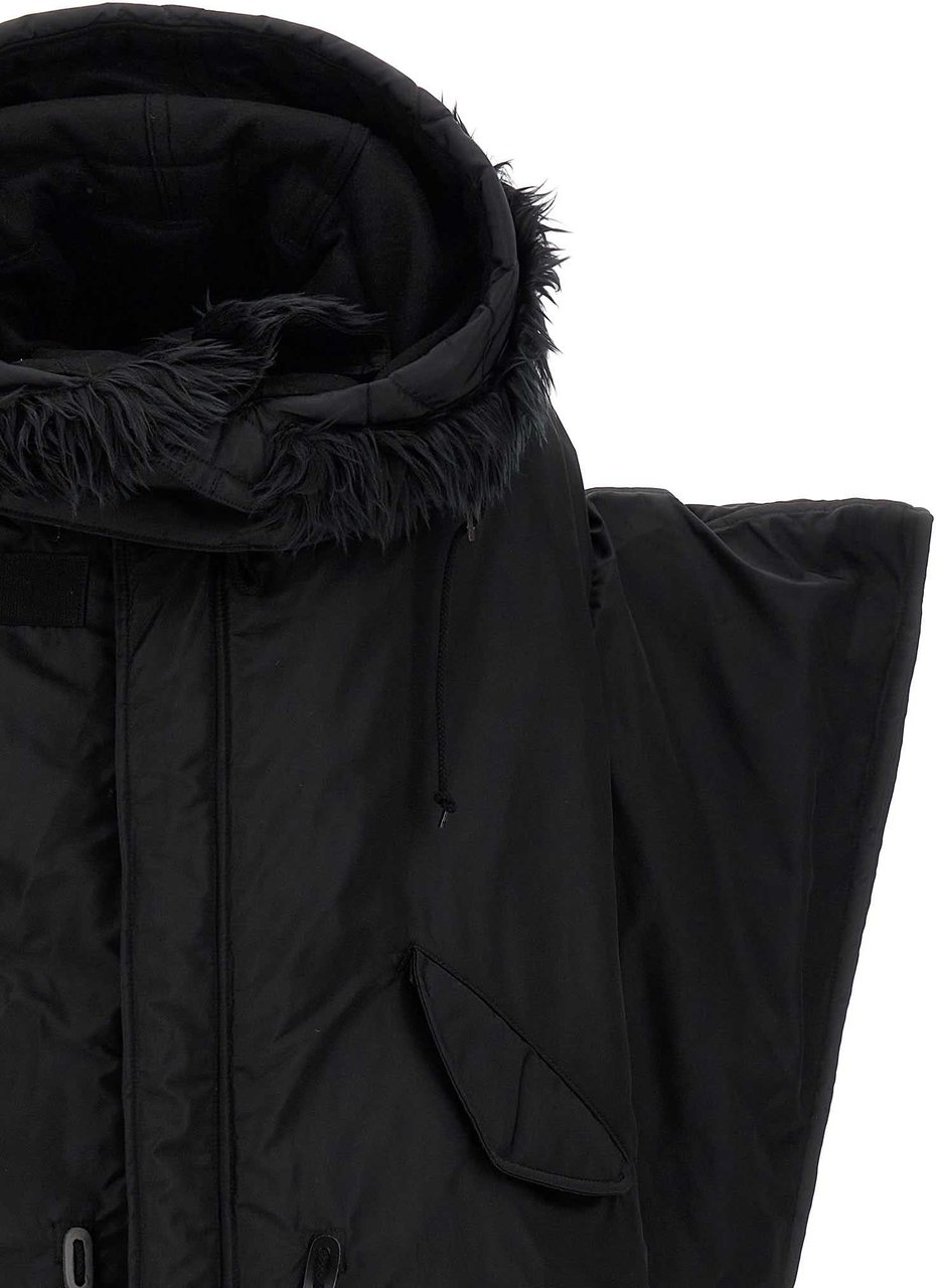 Junya Watanabe Black Nylon Full-Length Jacket Zwart