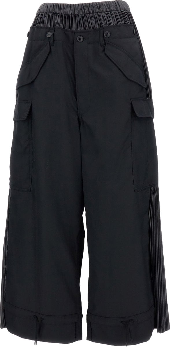Junya Watanabe Baggy Cargo Trousers With Pleated Inserts And Flap Pockets Zwart