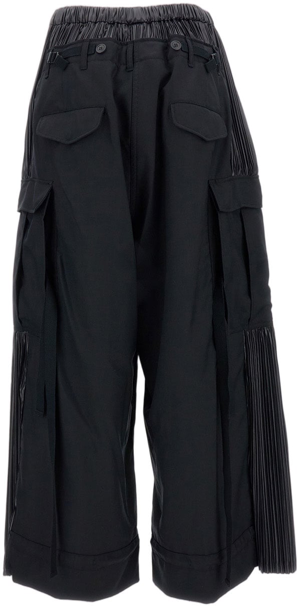 Junya Watanabe Baggy Cargo Trousers With Pleated Inserts And Flap Pockets Zwart