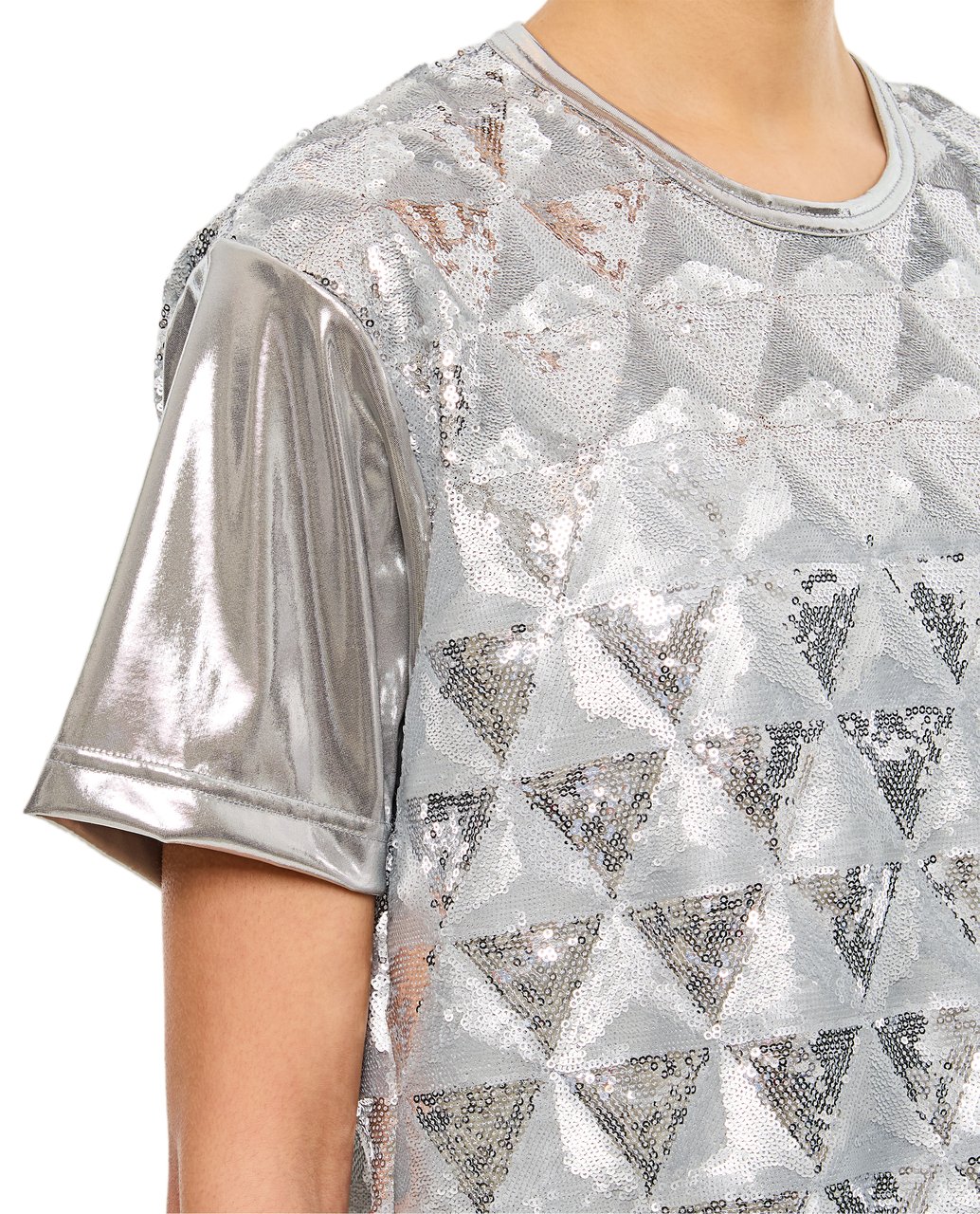 Junya Watanabe Geometric Sequin-Embellished Crew-Neck T-Shirt Zilver