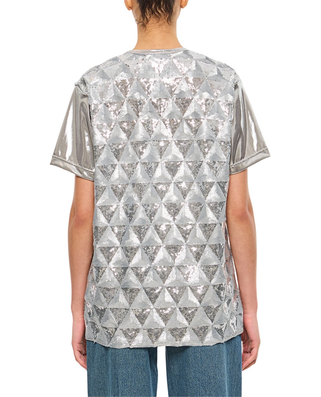 Junya Watanabe Geometric Sequin-Embellished Crew-Neck T-Shirt Zilver