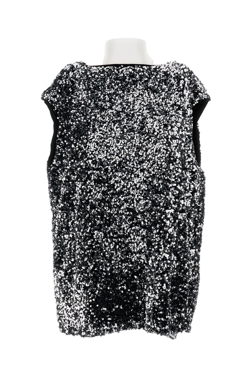Junya Watanabe Oversized Sleeveless Top With Silver Sequin Detail Zwart