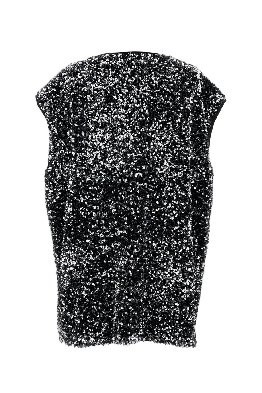 Junya Watanabe Oversized Sleeveless Top With Silver Sequin Detail Zwart
