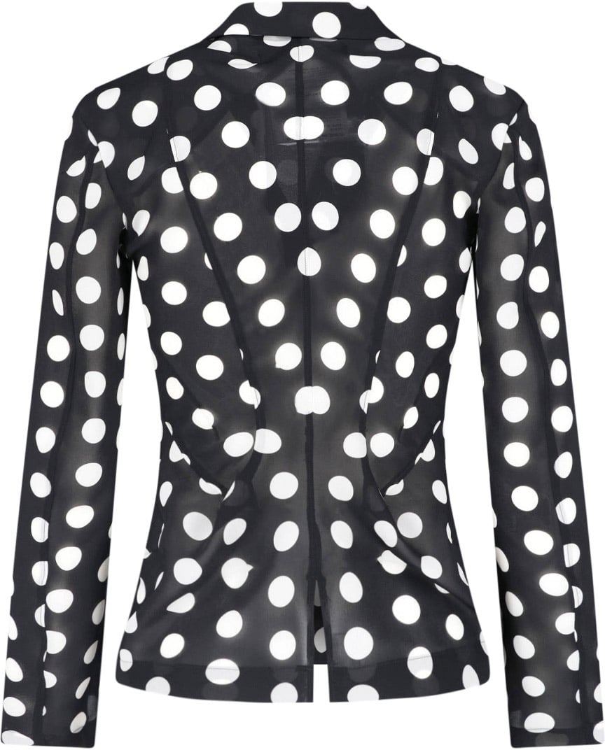 Junya Watanabe Black Polka Dot Fitted V-Neck Shirt Zwart