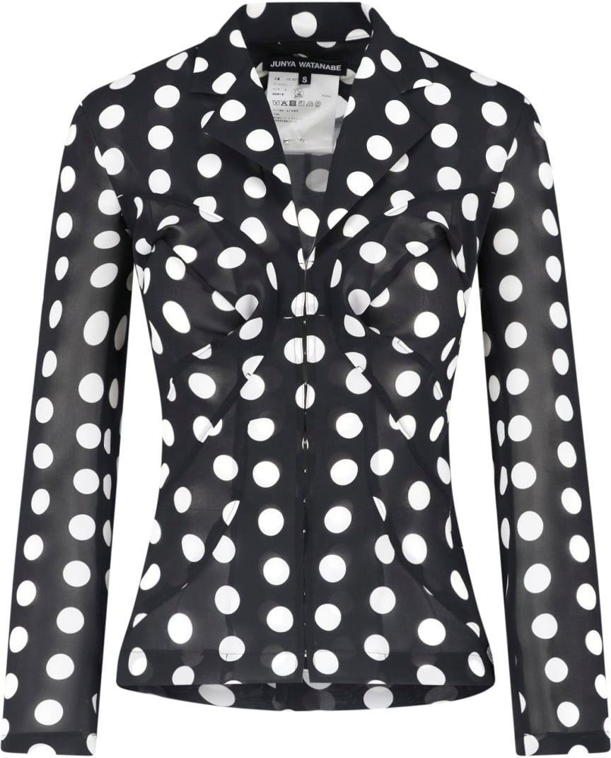 Junya Watanabe Black Polka Dot Fitted V-Neck Shirt Zwart