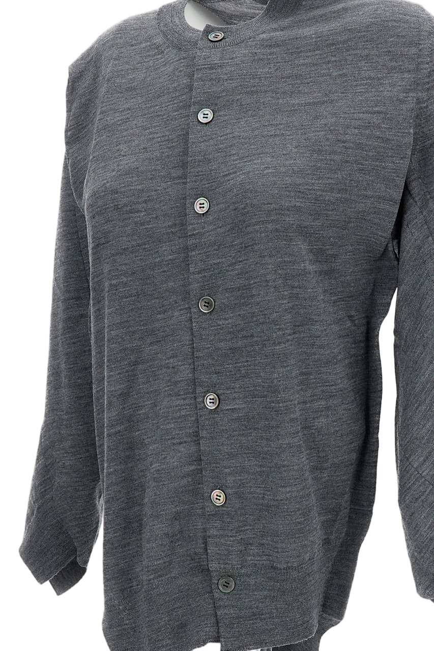 Junya Watanabe Grey Deconstructed Crew Neck Wool Cardigan Grijs