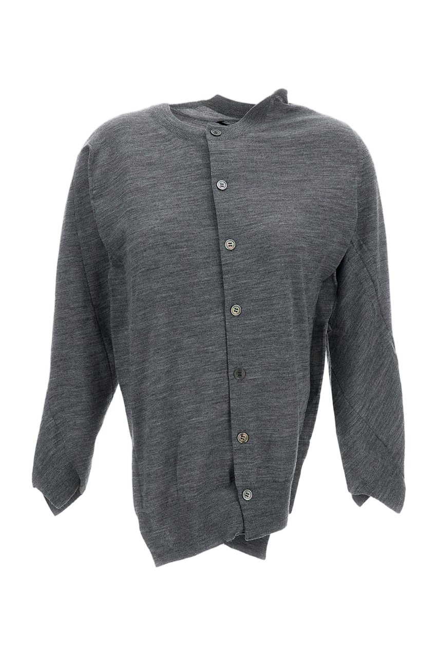 Junya Watanabe Grey Deconstructed Crew Neck Wool Cardigan Grijs