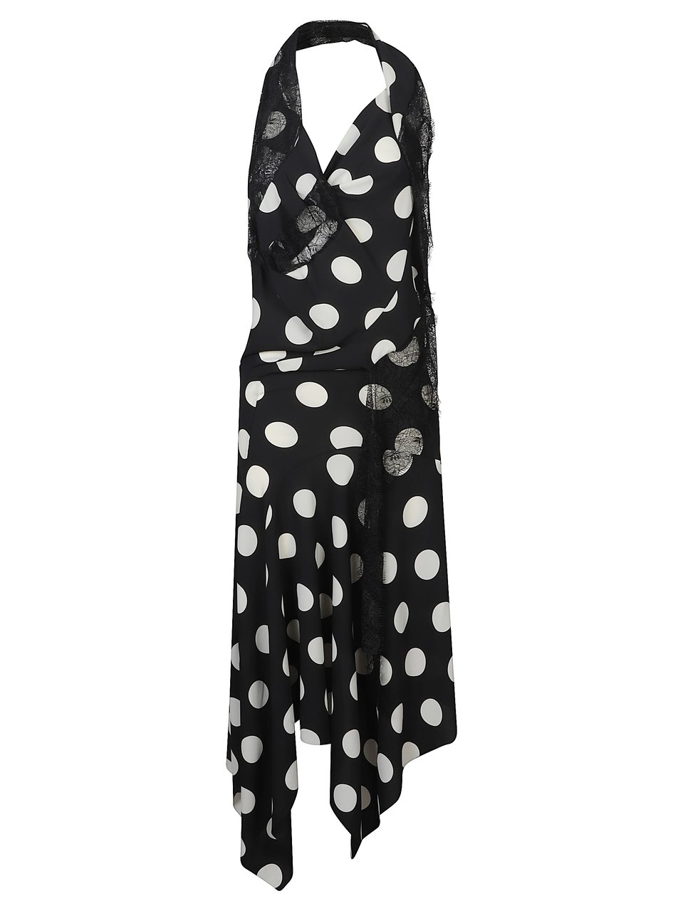 Junya Watanabe Black Lace Inserts Polka Dot Midi Dress Zwart