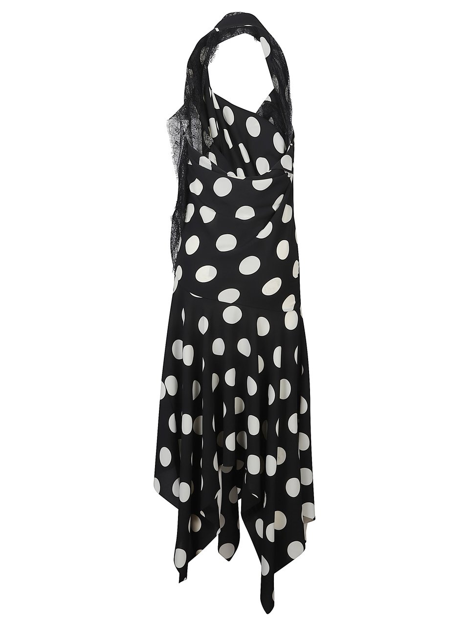 Junya Watanabe Black Lace Inserts Polka Dot Midi Dress Zwart