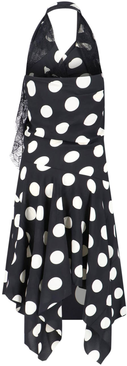 Junya Watanabe Black Polka Dot Asymmetrical Midi Dress Zwart