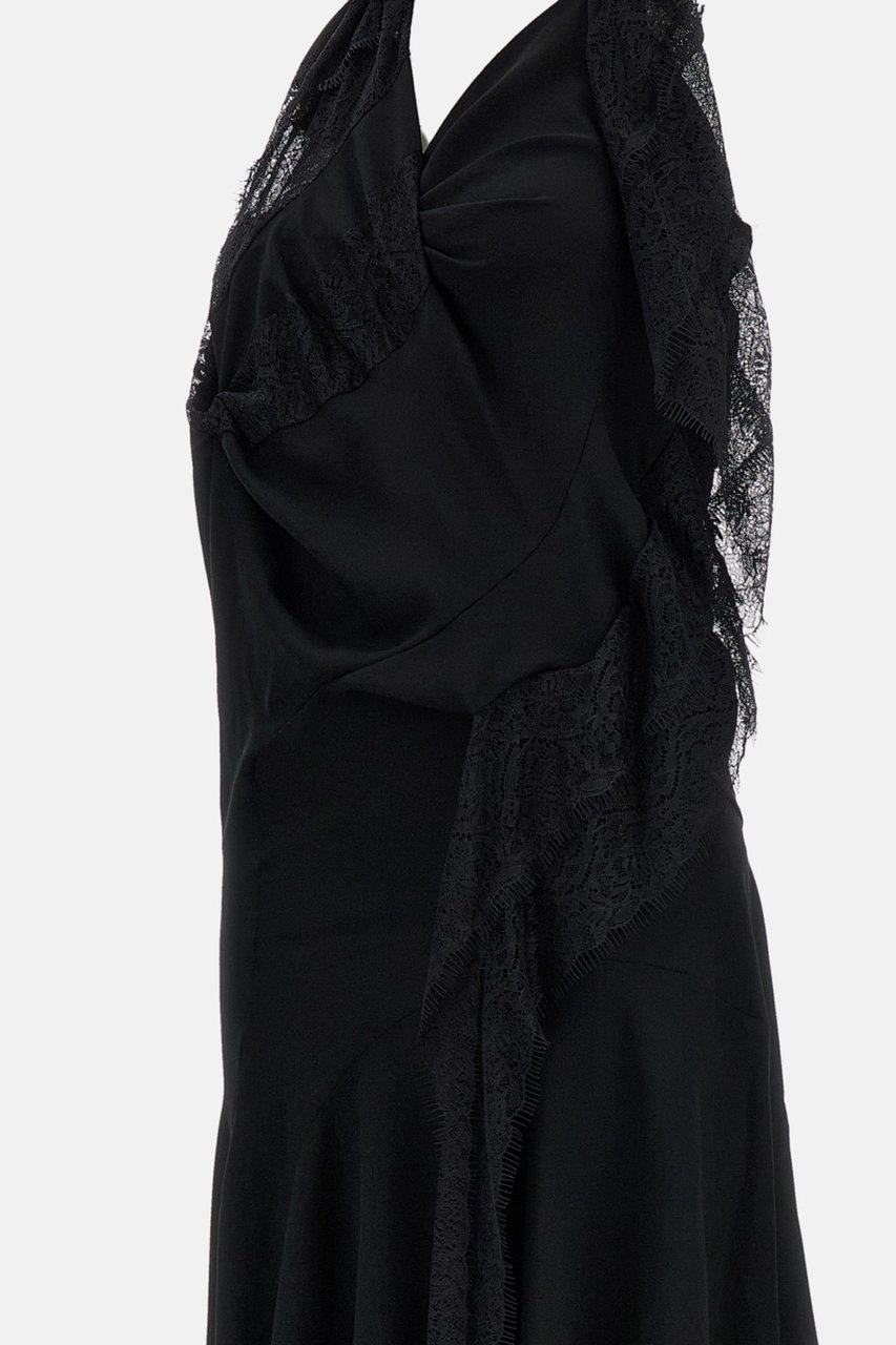 Junya Watanabe Black Fluid Fabric Lace Insert Maxi Dress Zwart