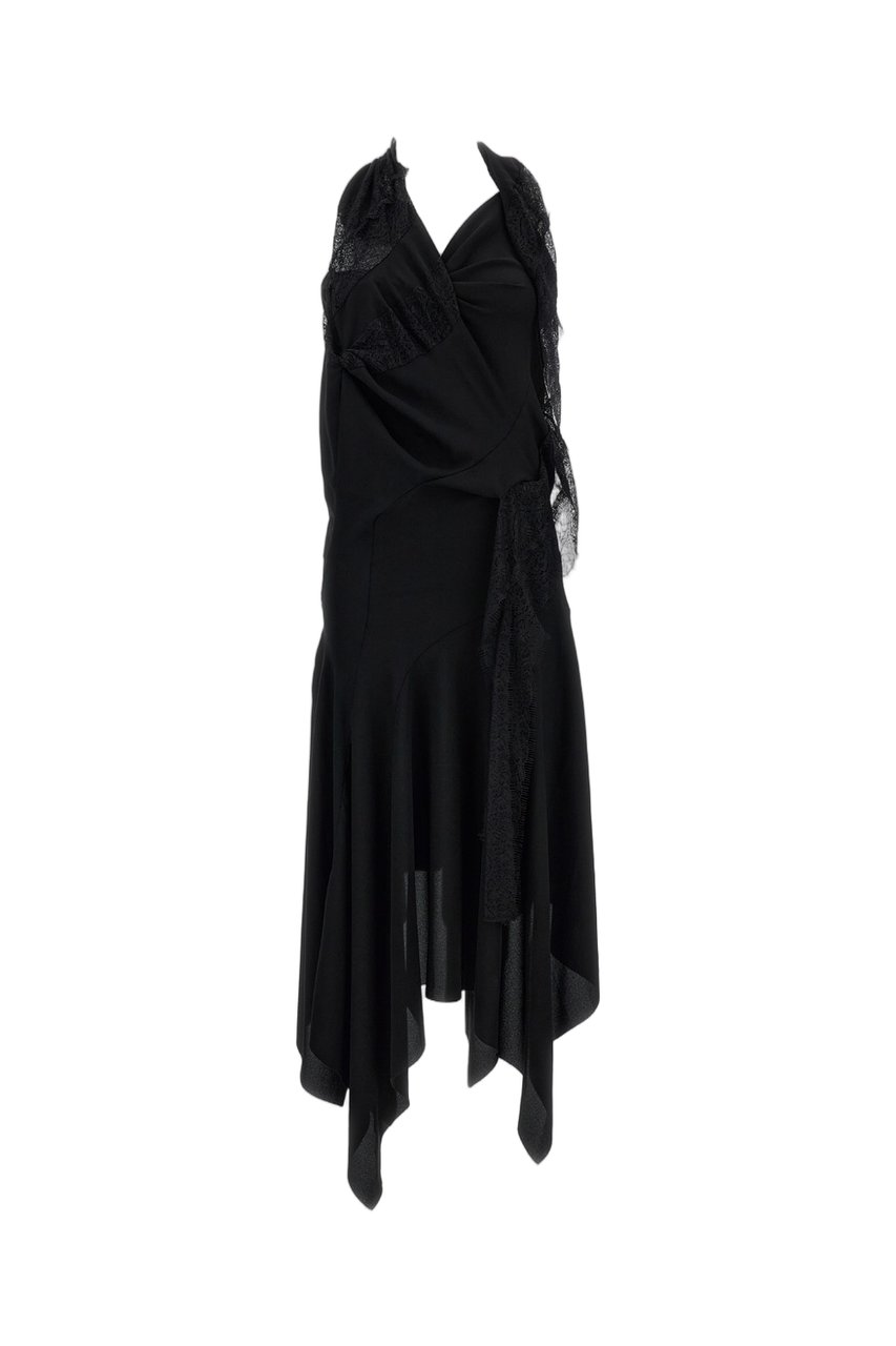 Junya Watanabe Black Fluid Fabric Lace Insert Maxi Dress Zwart