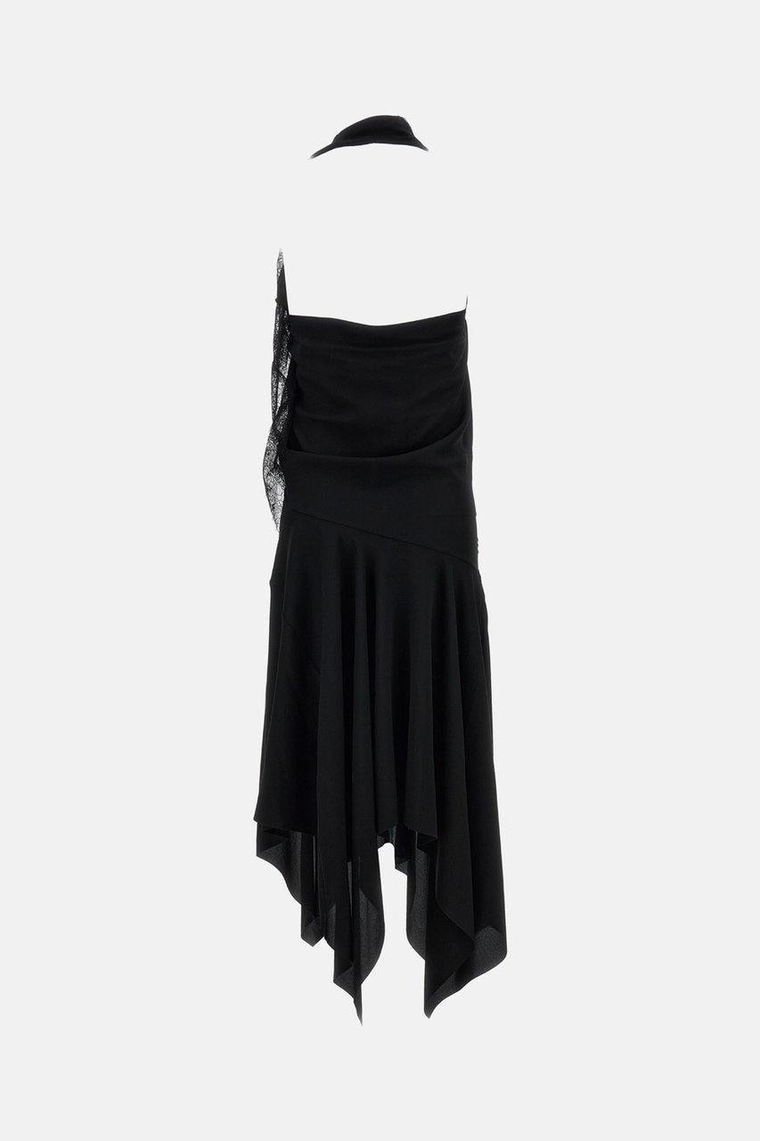 Junya Watanabe Black Fluid Fabric Lace Insert Maxi Dress Zwart