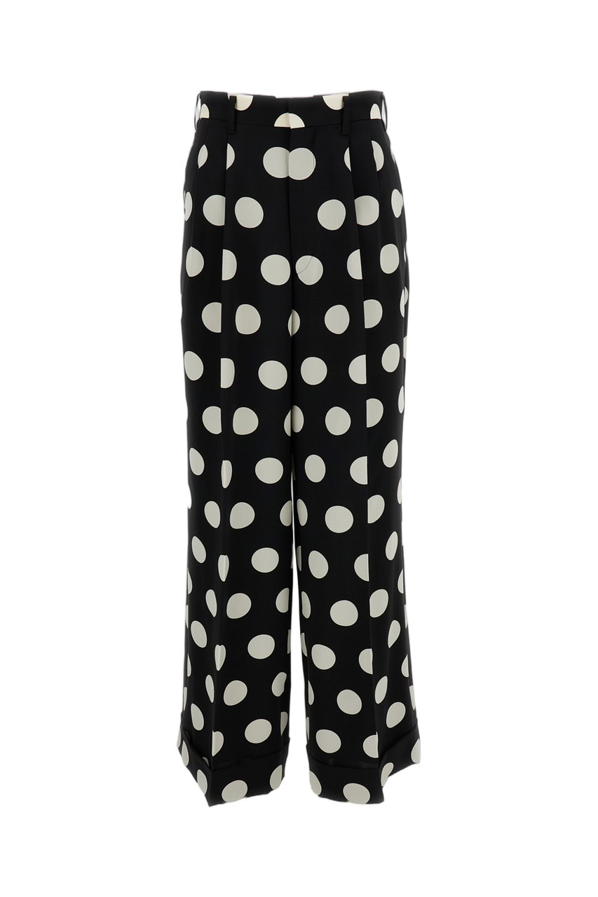 Junya Watanabe Black White Polka Dot Wide-Leg Pants Zwart
