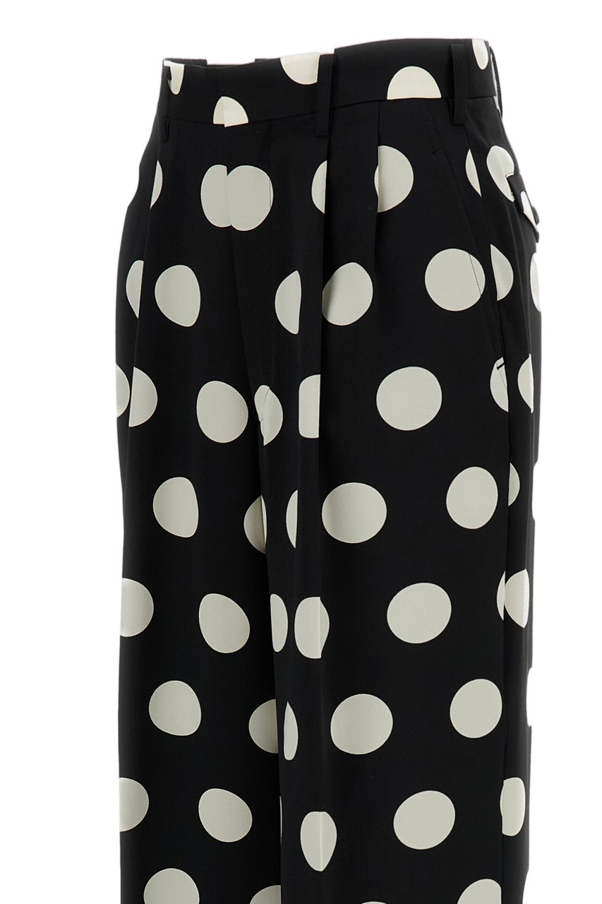 Junya Watanabe Black White Polka Dot Wide-Leg Pants Zwart