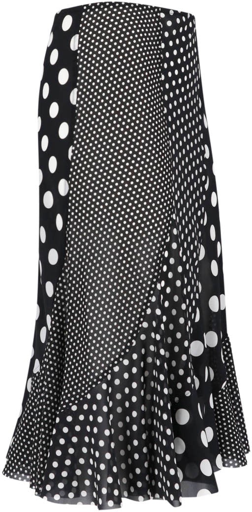Junya Watanabe Black Polka Dot Patchwork Ruffled Skirt Zwart