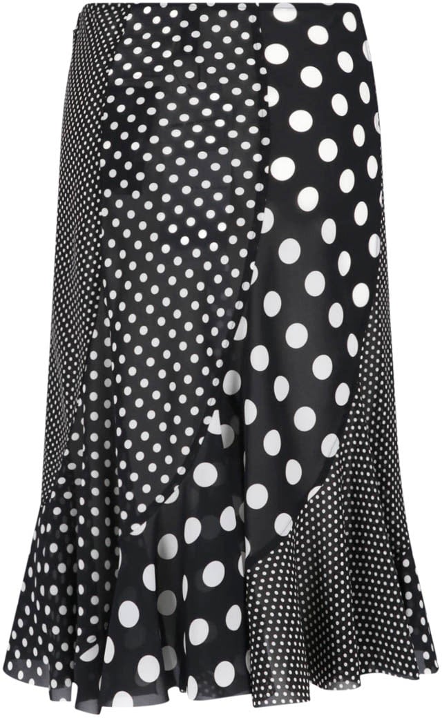 Junya Watanabe Black Polka Dot Patchwork Ruffled Skirt Zwart
