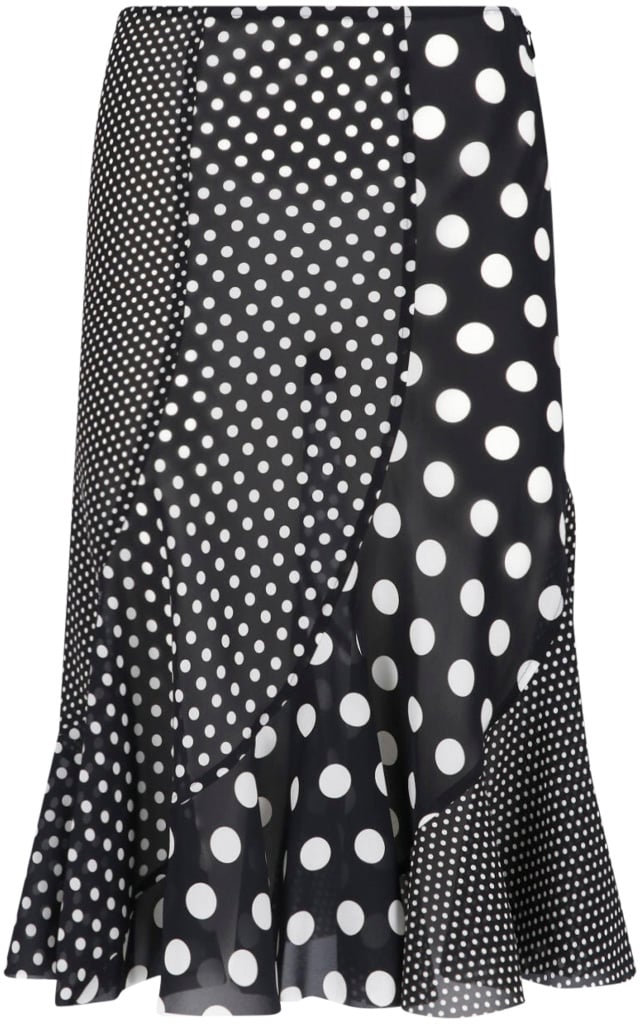 Junya Watanabe Black Polka Dot Patchwork Ruffled Skirt Zwart