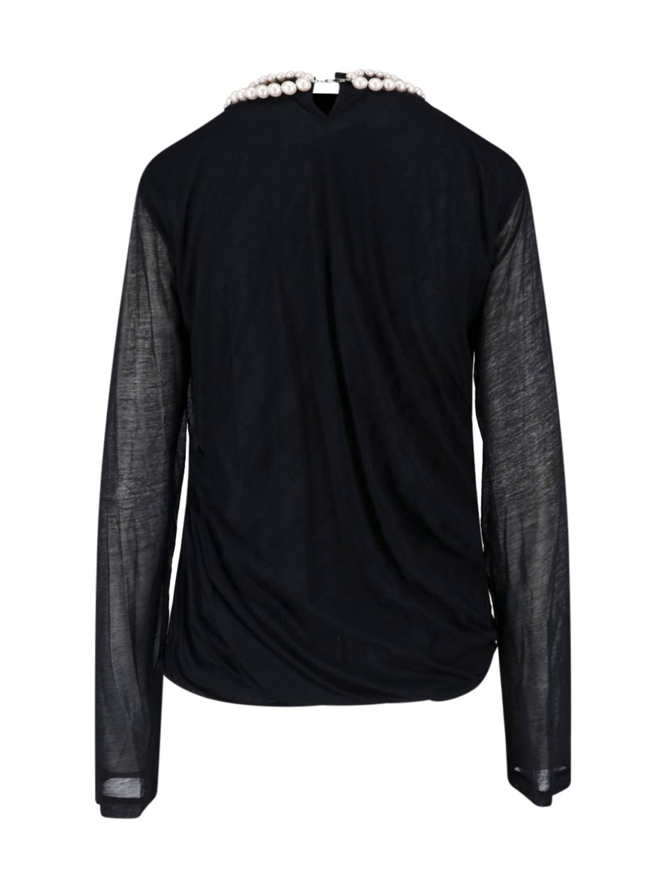 Junya Watanabe Black Pearl Embellished Cotton Top Zwart