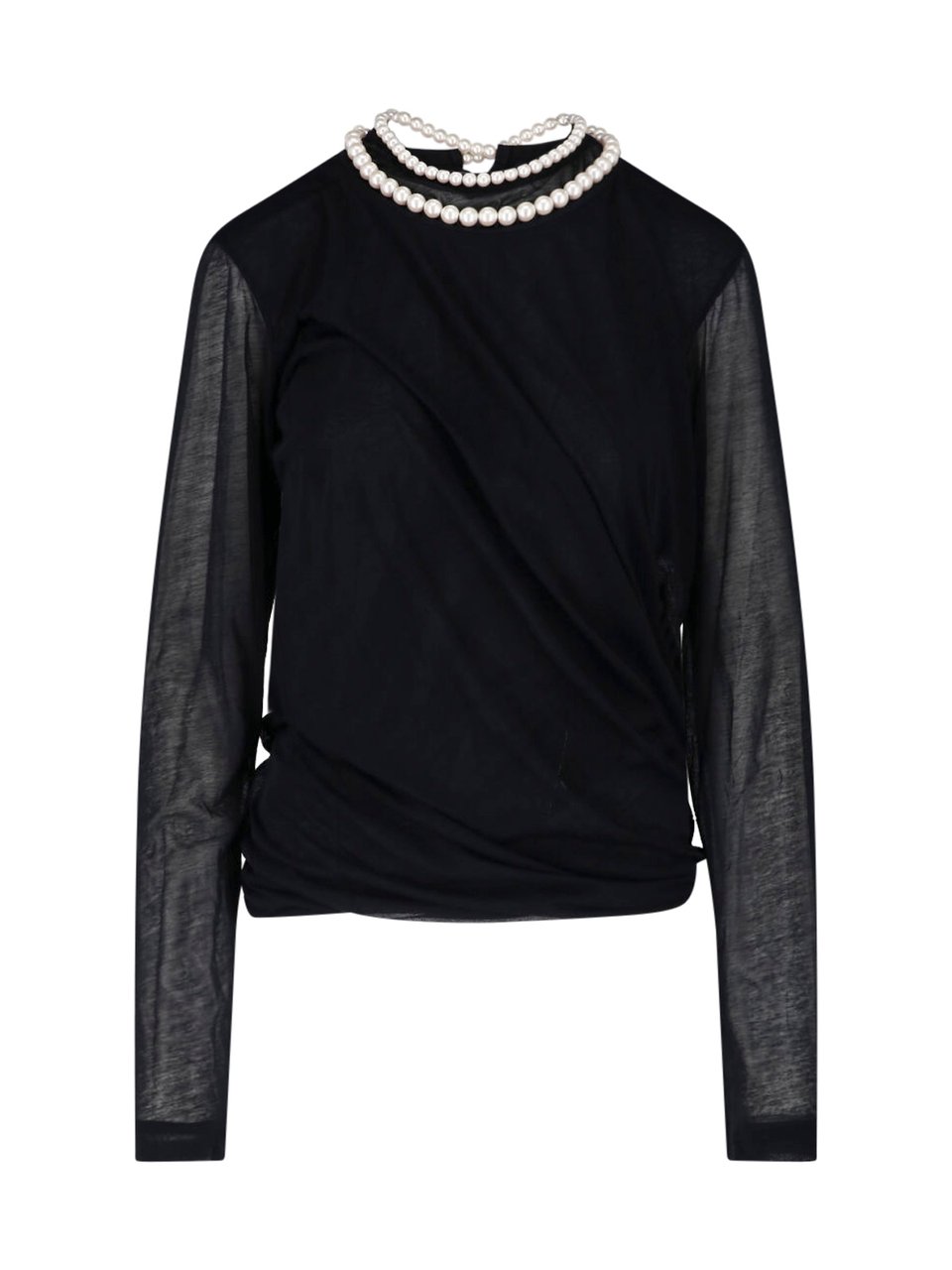 Junya Watanabe Black Pearl Embellished Cotton Top Zwart