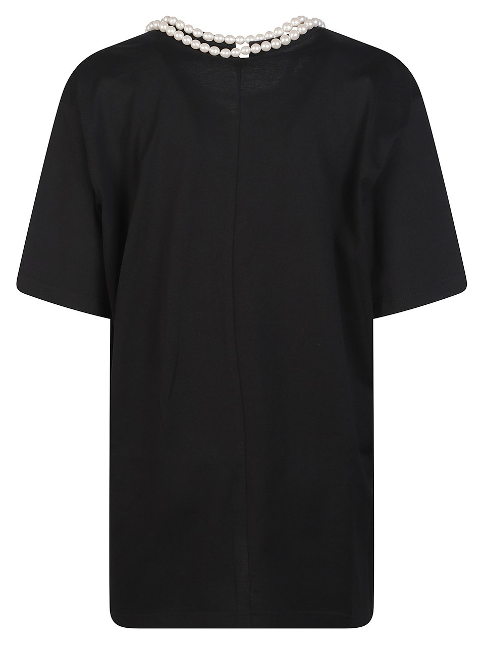Junya Watanabe Black Pearl Necklace Detail Cotton T-Shirt Zwart