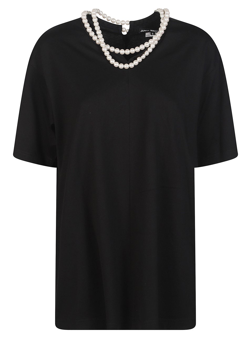 Junya Watanabe Black Pearl Necklace Detail Cotton T-Shirt Zwart