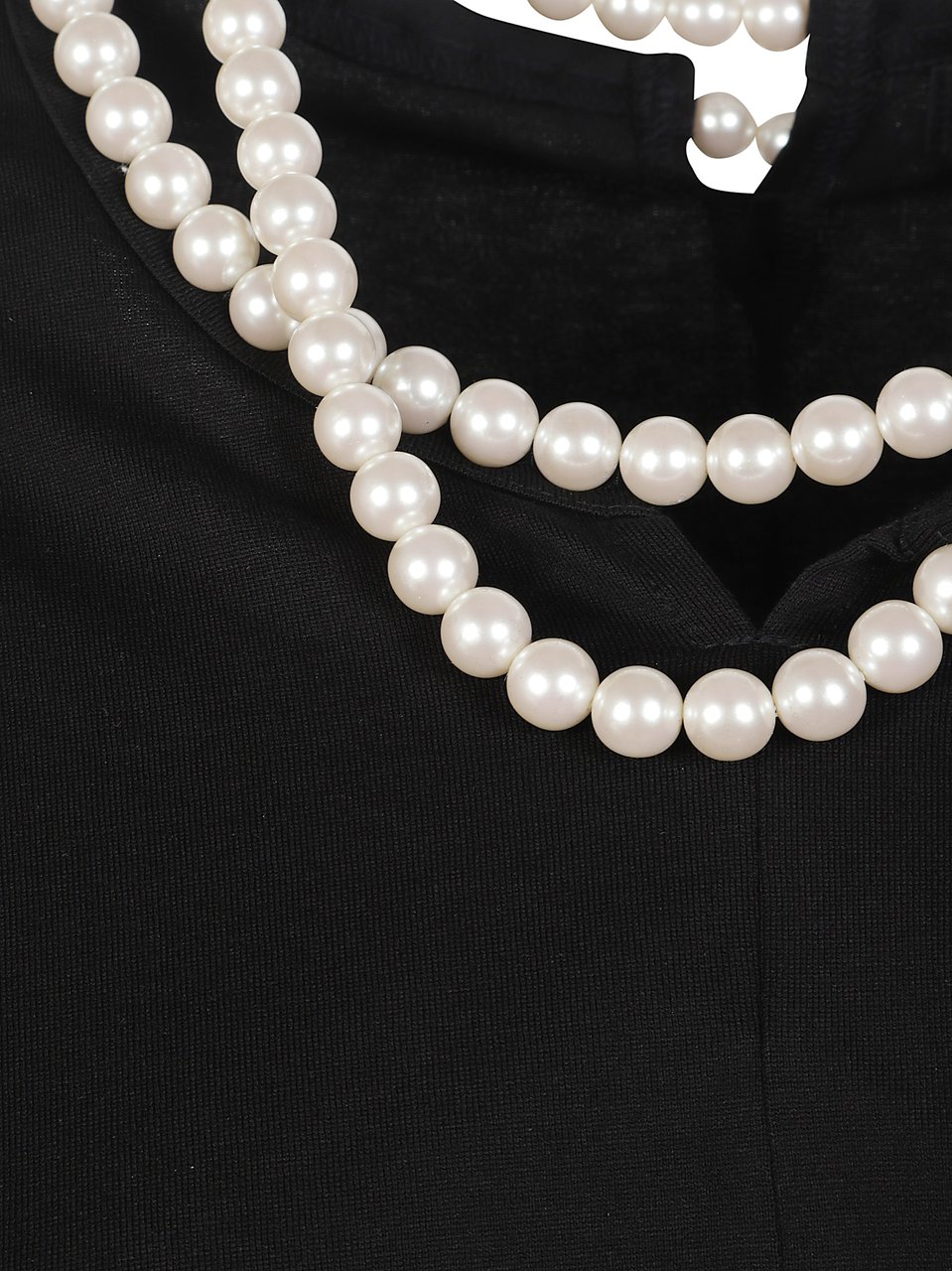 Junya Watanabe Black Pearl Necklace Detail Cotton T-Shirt Zwart