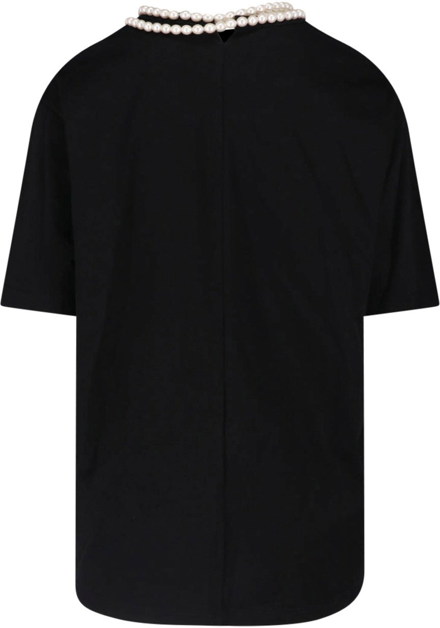 Junya Watanabe Black Pearl Adorned Cotton T-shirt Zwart