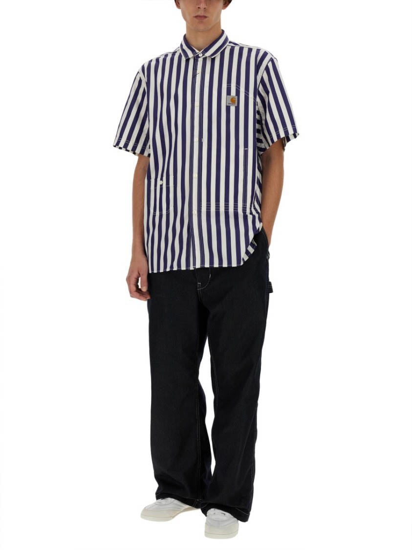Junya Watanabe Short-Sleeved Vertical Stripe Shirt Zwart