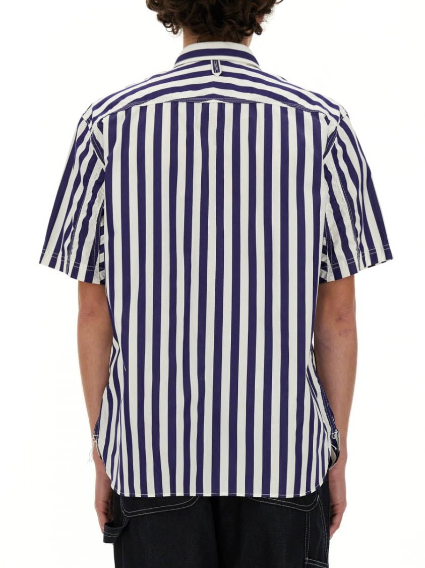 Junya Watanabe Short-Sleeved Vertical Stripe Shirt Zwart