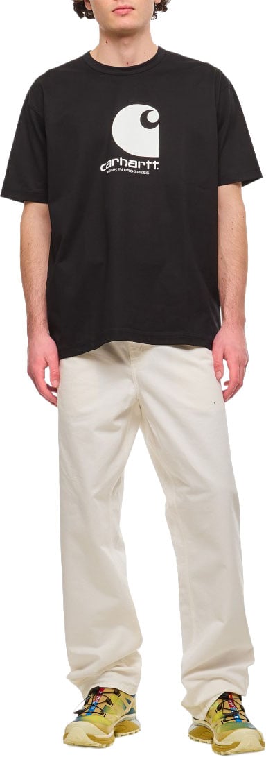Junya Watanabe Short Sleeve Crewneck T-Shirt with Bold Frontal Print Zwart