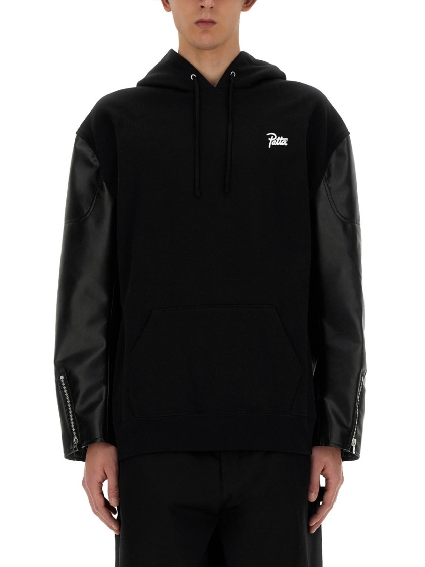 Junya Watanabe Hooded Black Flap Sweatshirt Zwart