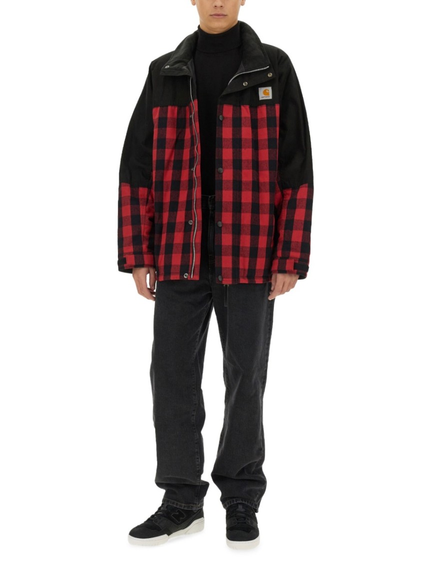Junya Watanabe Check Pattern Jacket With Frontal Zip And Snap Button Closure Rood