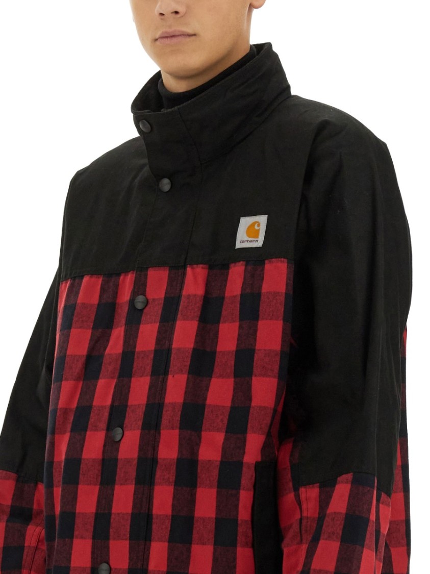 Junya Watanabe Check Pattern Jacket With Frontal Zip And Snap Button Closure Rood