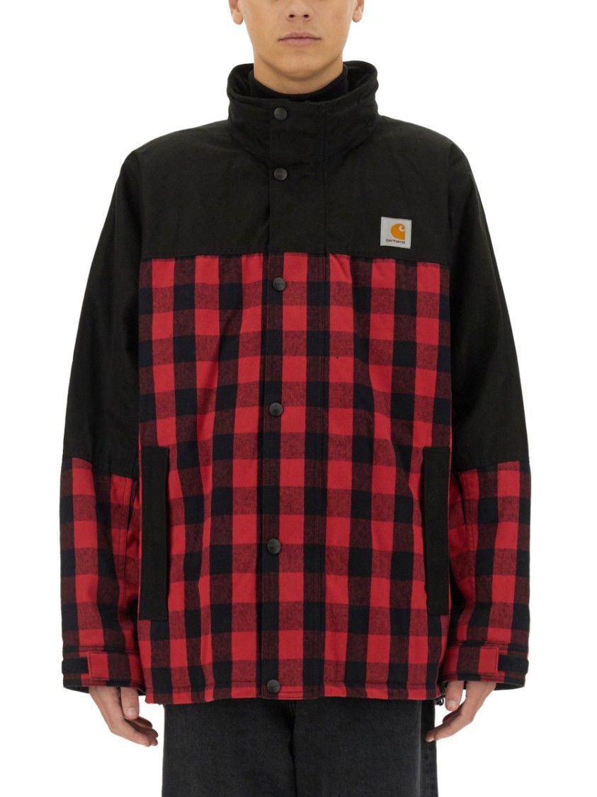 Junya Watanabe Check Pattern Jacket With Frontal Zip And Snap Button Closure Rood
