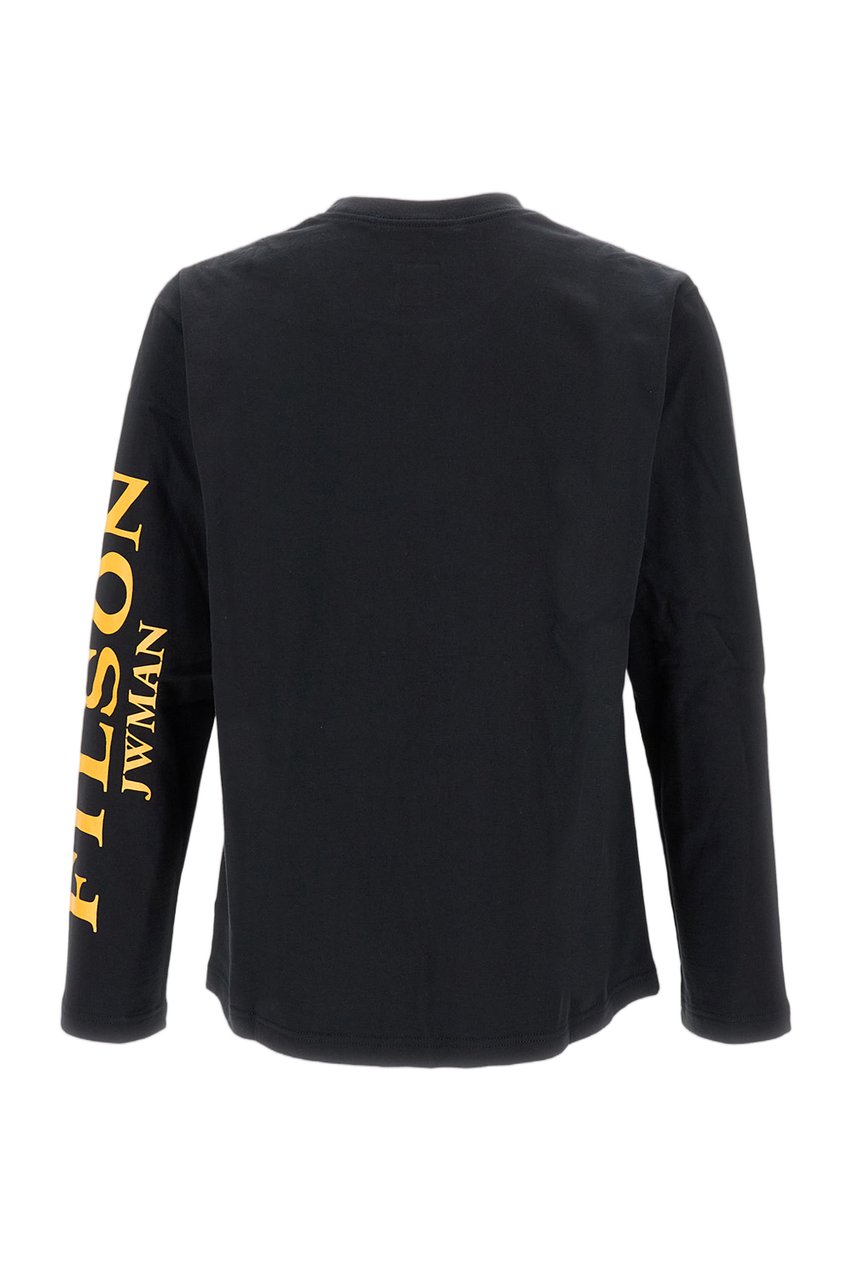 Junya Watanabe Long-Sleeve Crew Neck T-Shirt With Fluorescent Graphic Detail Zwart