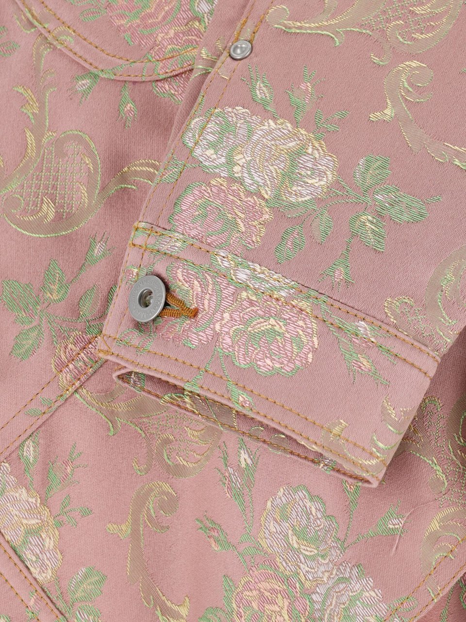 Junya Watanabe Pink Floral Jacquard Damask Cropped Jacket Roze