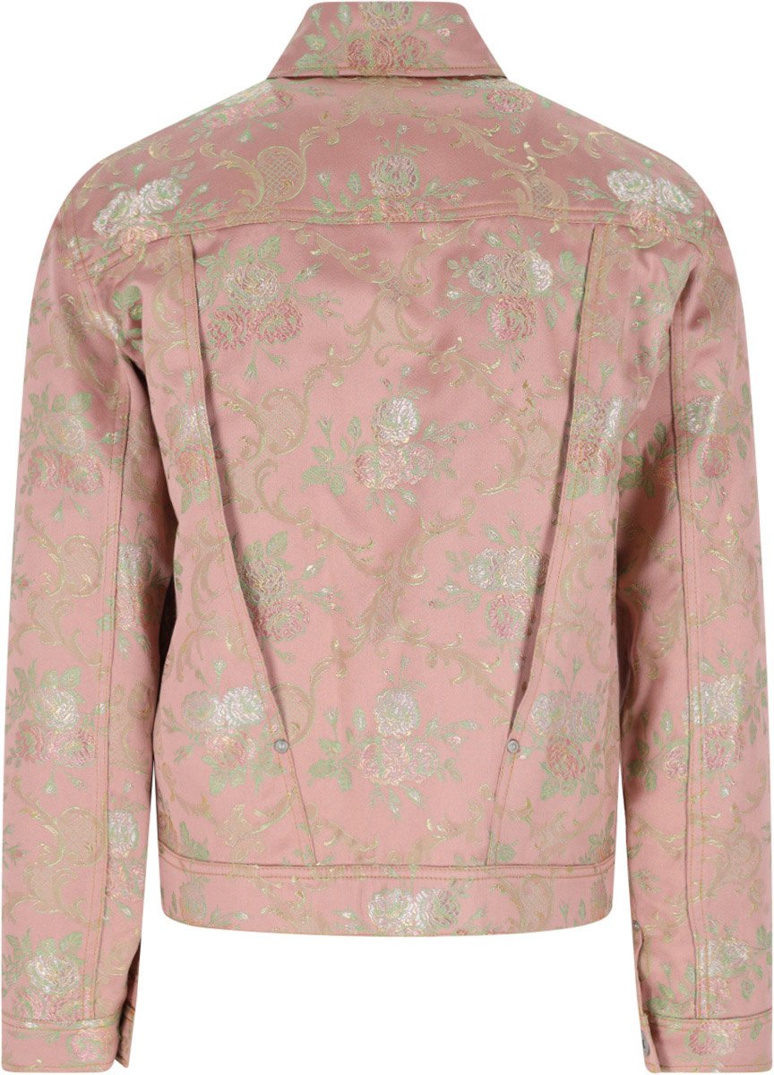 Junya Watanabe Pink Floral Jacquard Damask Cropped Jacket Roze