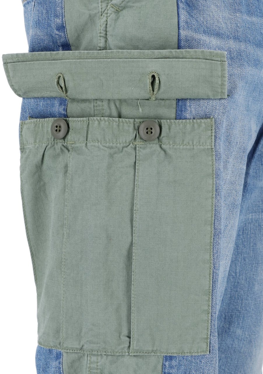 Junya Watanabe Blue Patchwork Cargo Drawstring Denim Jeans Blauw