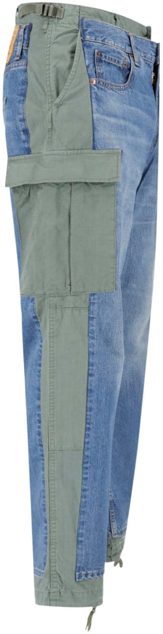 Junya Watanabe Blue Patchwork Cargo Drawstring Denim Jeans Blauw
