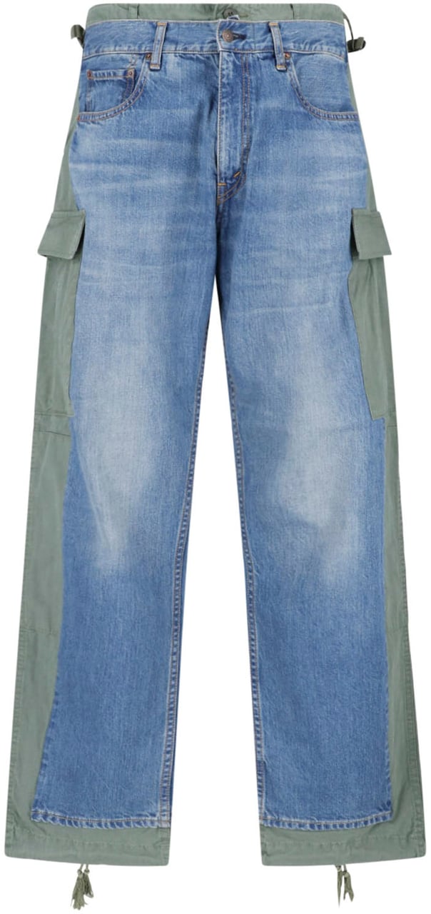 Junya Watanabe Blue Patchwork Cargo Drawstring Denim Jeans Blauw