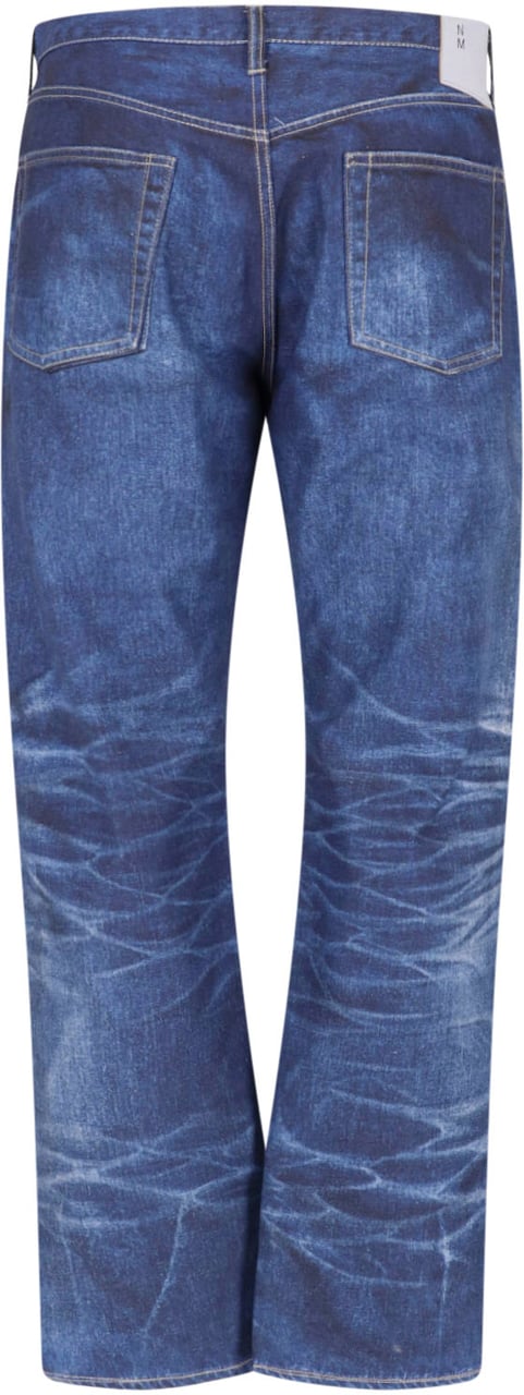 Junya Watanabe Blue Patchwork Distressed Straight Leg Jeans Blauw