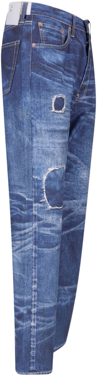 Junya Watanabe Blue Patchwork Distressed Straight Leg Jeans Blauw