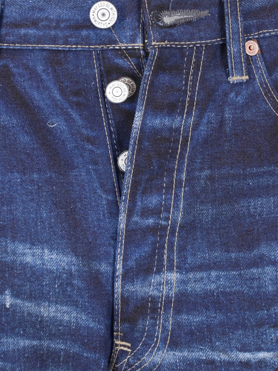Junya Watanabe Blue Patchwork Distressed Straight Leg Jeans Blauw