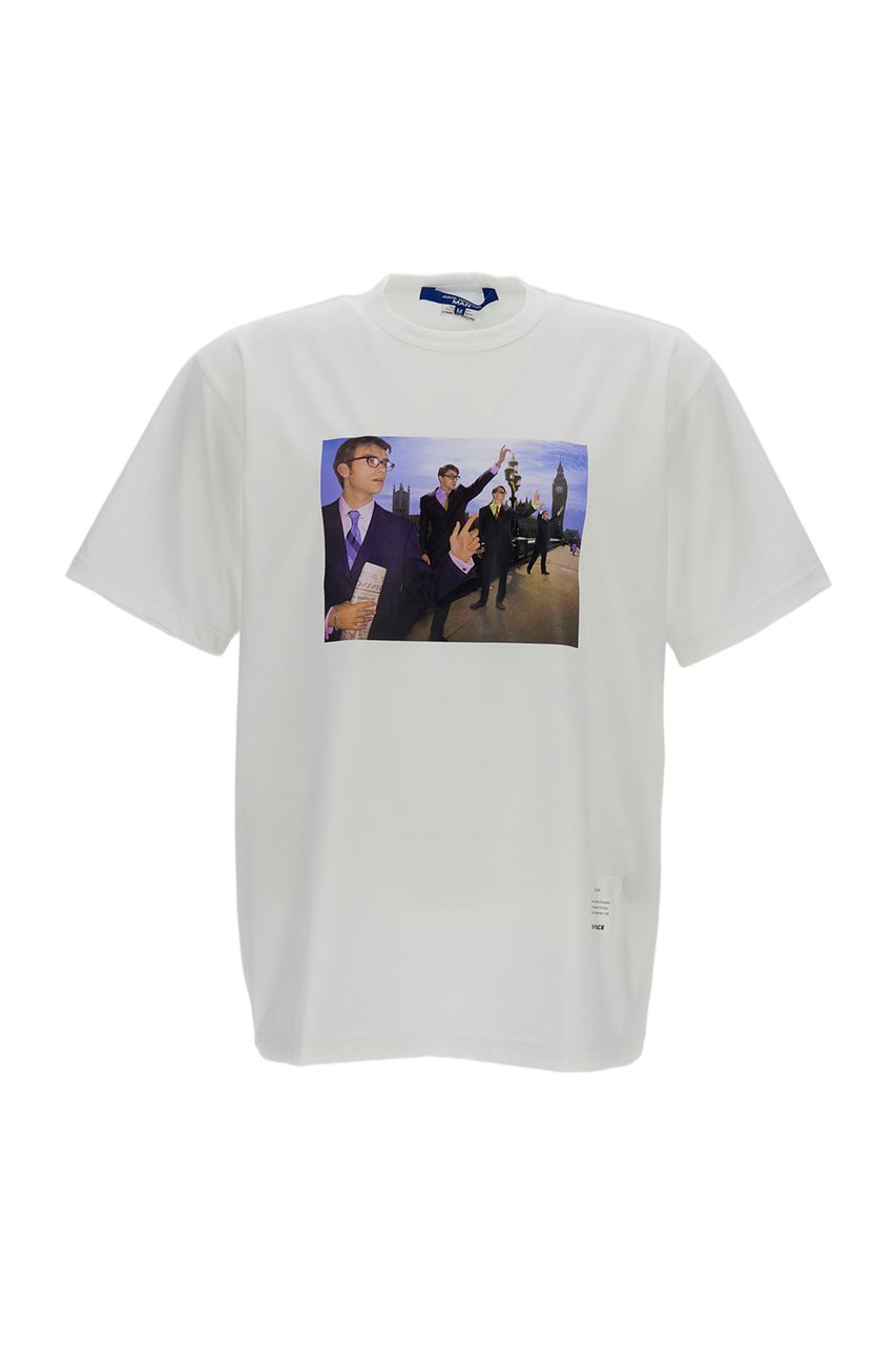 Junya Watanabe White Printed Crew-Neck Cotton T-Shirt Wit