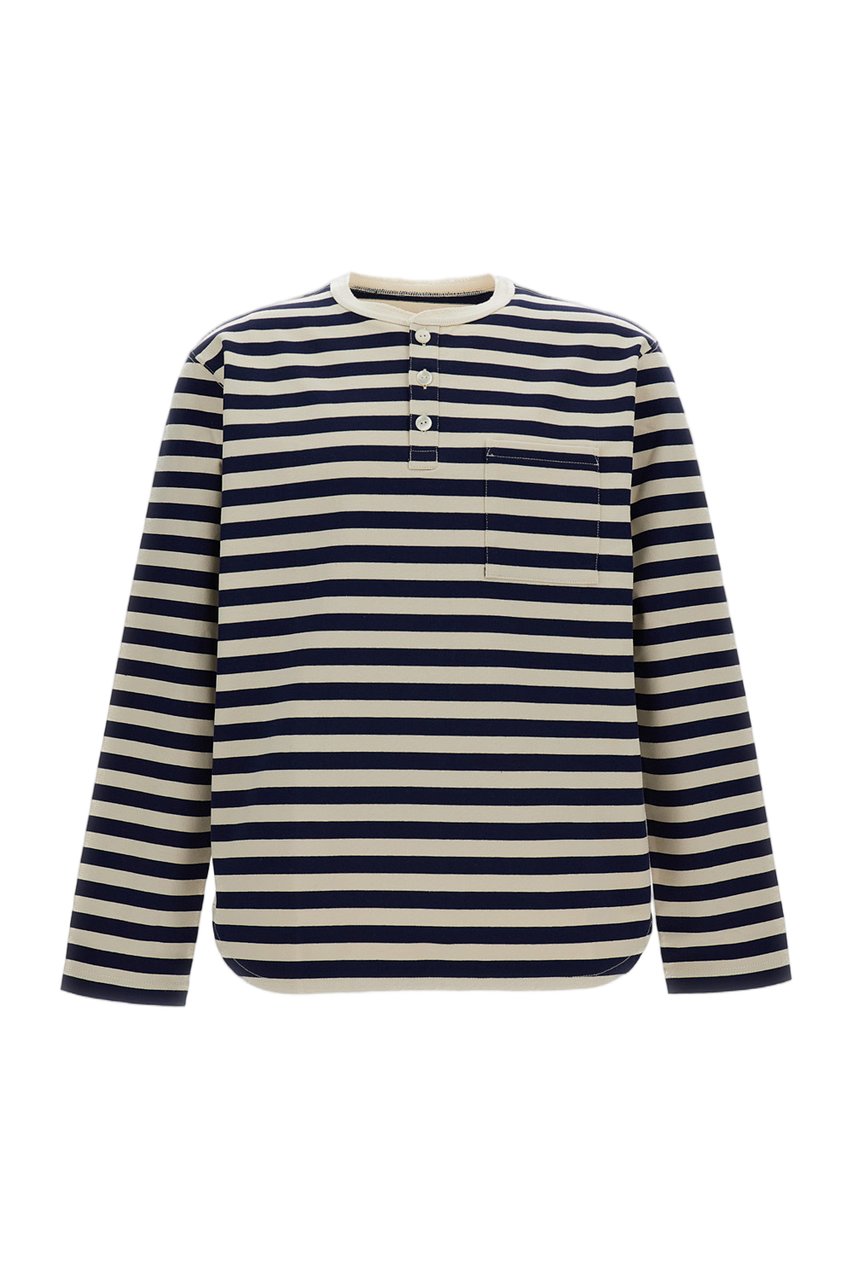 Junya Watanabe White Striped Buttons Boxy Cotton T-Shirt Neutraal